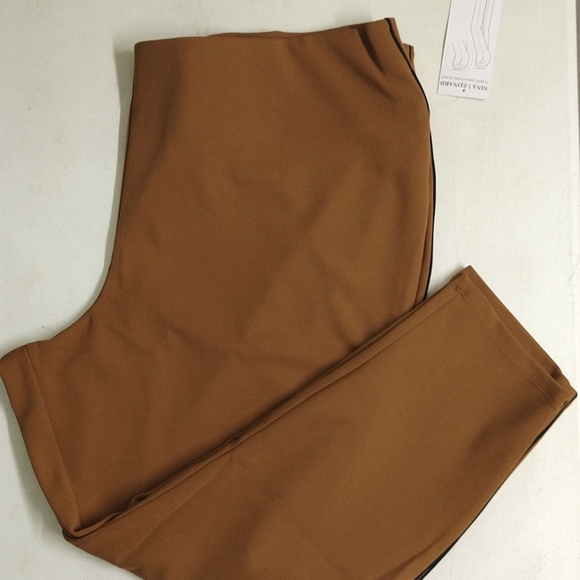 NEW! Nina Leonard Tummy Smoothing Waist Pants, Cognac w/ Black Stripe - PETITE - Picture 2 of 11